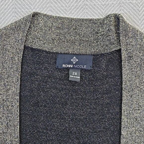 Ronni Nicole Open Cardigan 2XL Gold Metallic & Black 3/4 Sleeve Y2K Boho Holiday - Picture 4 of 12